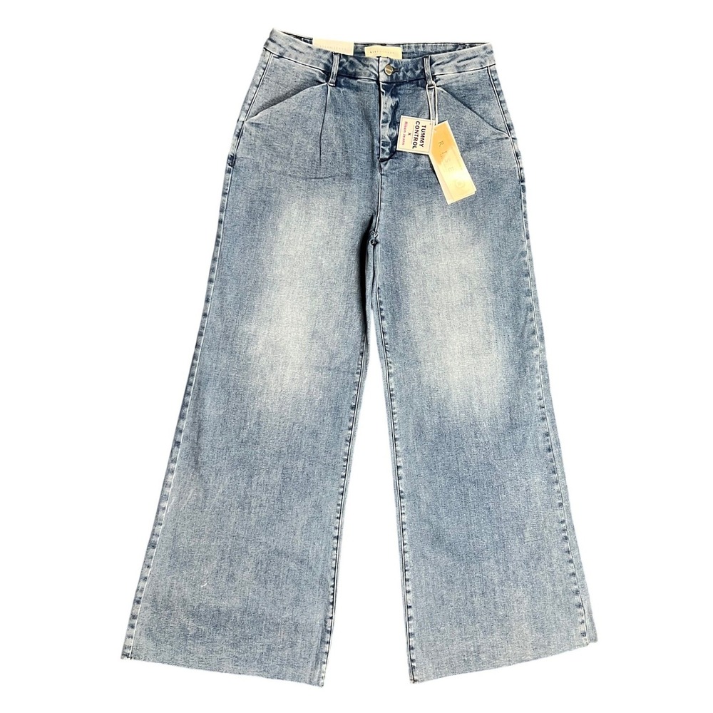 Risen Jeans Tummy Control Wide Leg Raw Hem Denim Medium Wash 13/31 PW21463